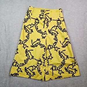 Scolar Japan Yellow Black Graphic Star Print Wide Leg Cropped Pants Size M